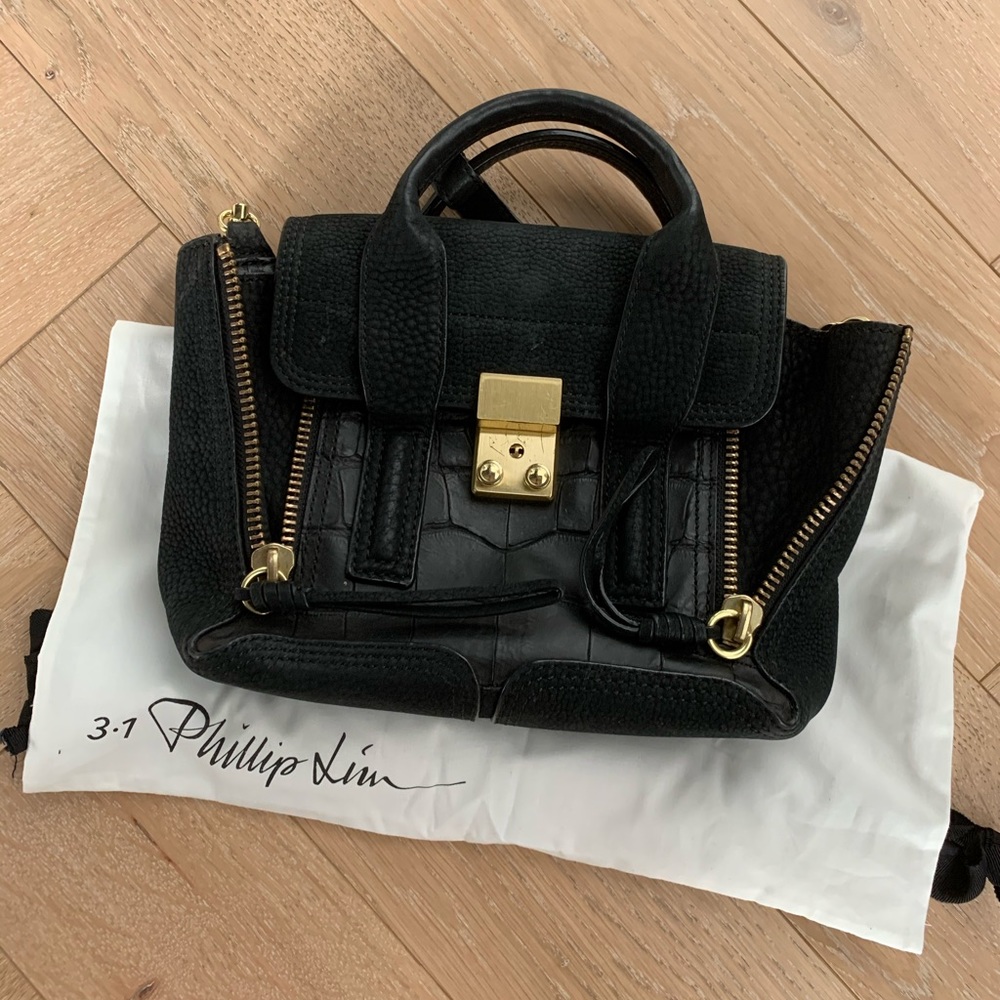 3.1 Phillip Lim Mini Pashli Black Croc Stamped Bag
